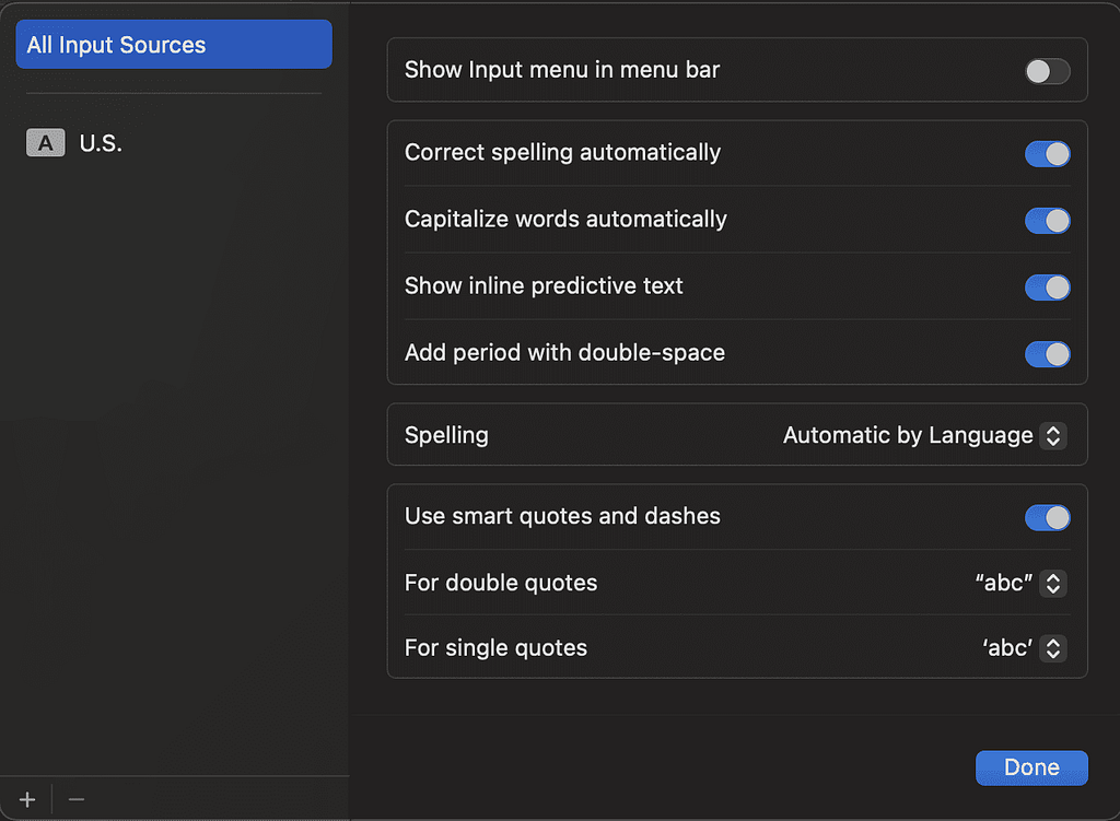 MAC os Enabling Inline Text Prediction